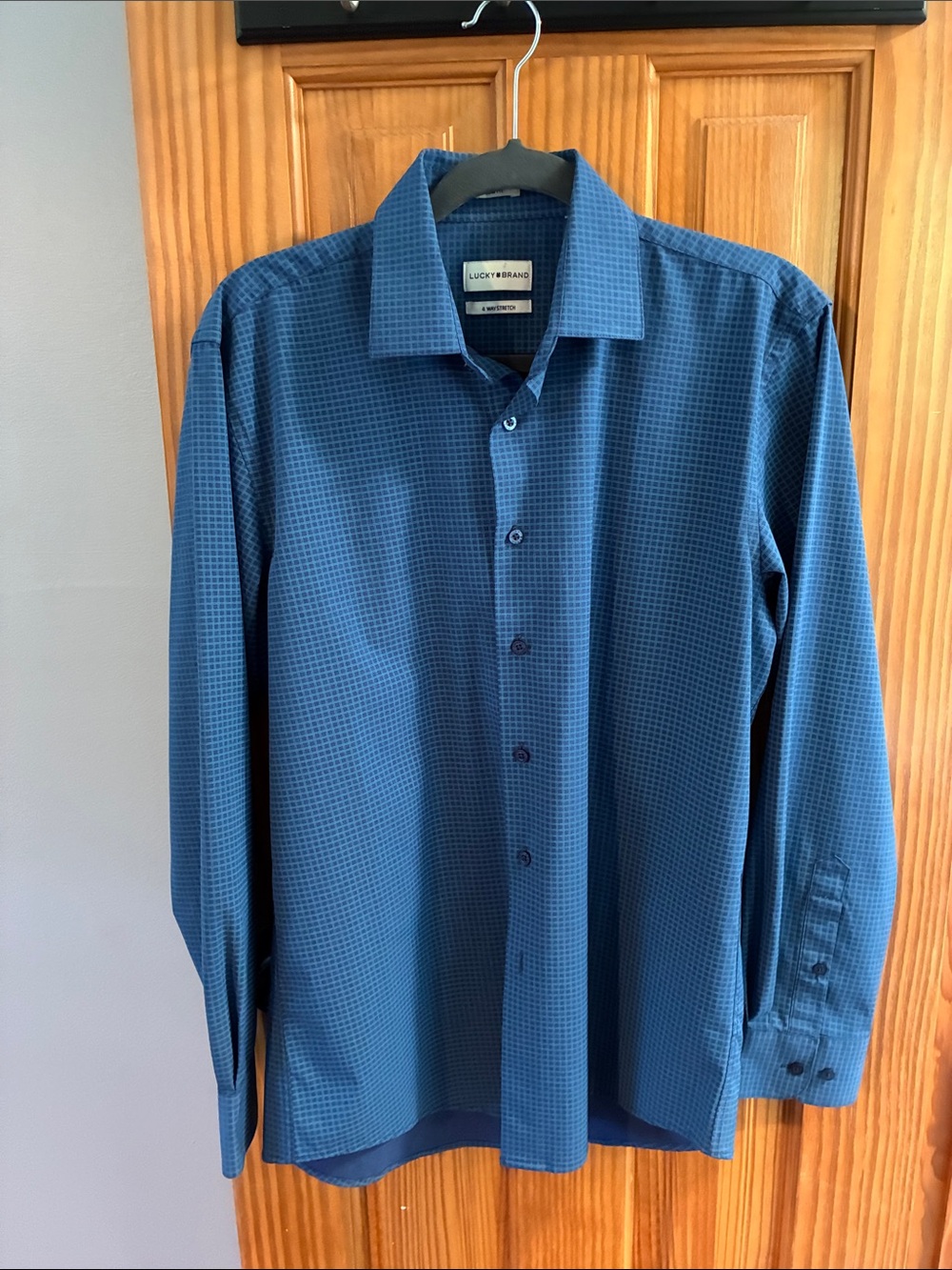 Lucky Brand Teal-Blue Micro-Check Long Sleeve Dress Shirt